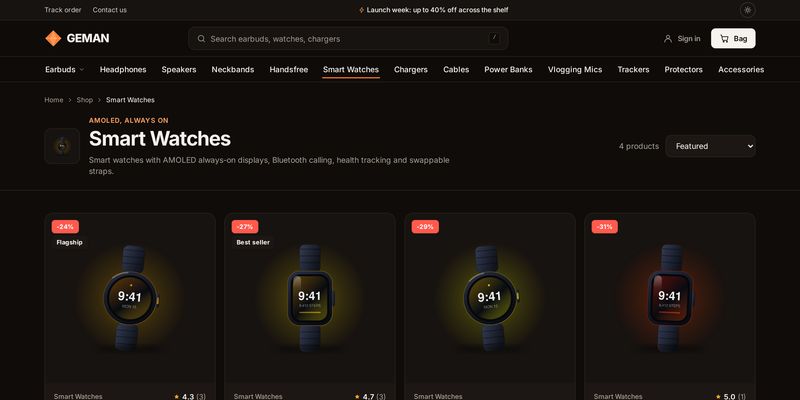 The GEMAN smart watches category in the dark theme